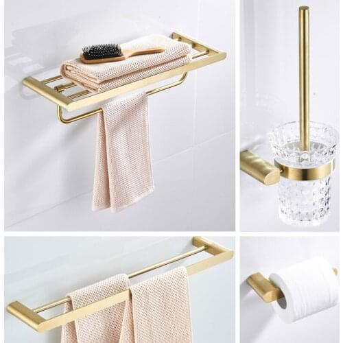 Toothbrush Holder Metal Brushed Gold Bathroom Hardware Set Double Towel Holder Wall Mount Toilet Roll Paper Holder,robe Hook