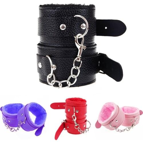 DOMI Adjustable PU Leather Plush Handcuff Ankle Cuff for Couple Restraints Bondage Sex Bondage Exotic Accessories Sex Toy