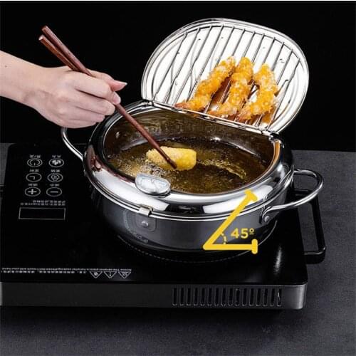 Deep Frying Pot Fryer Pan 20cm /24cm Kitchen Japanese Style Temperature Control Fryer 304 Stainless Steel Household Fryer Pan