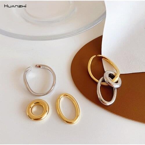 HUANZHI 2020 New Gold Silver Color Contrast Metal Circel Geometry round Ear Bone Clip Without Pierced for Women Girls Jewelry