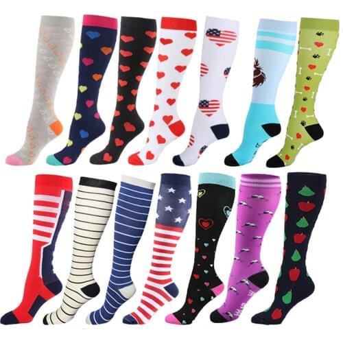 HUAYASX Compression Women Men Stockings Popular Love Pattern Stripe Lattice Star Compress Socks Running Sports Elastic Pressure