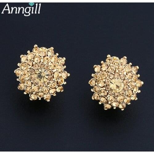 Round Clip-On Earrings for Women Girls Kids Gold Crystal Rhinestones Flower Earrings Clip Ears Without Piercing Ear Clip Earring