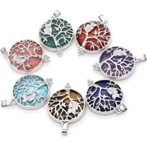 New Natural Stone Pendant Metal Alloy Round Owl Shape Pendant Size 28x36mm for DIY Jewelry Necklace Bracelet Accessories