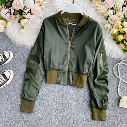 New Women Streetwear Short Jacket Spring Autumn Long Sleeve Slim Vintage Army Green Coats Woman Casual Zipper Outwear