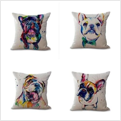 Square 18" French Bulldog Printed Decorative Sofa Throw Cushion Pillows Pets Dogs Outdoor Living Room Decor