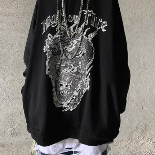 Mens and womens clothing vintage style Harajuku Chinese dragon print niche design retro hooded high street hoodie