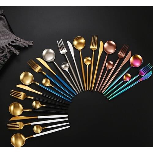 Gold Cutlery Set Forks Knives Spoons Flatware Set 18/10 Stainless Steel Dinner Dinnerware Set Fork Spoon Knife Set Dropshipping