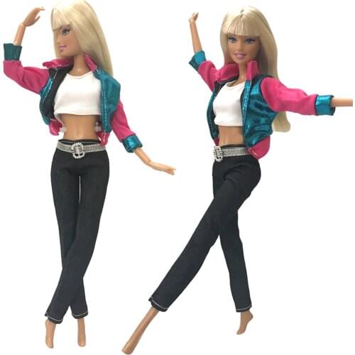 3 Items/Set Doll Outfit Fashion Shirt+ White Top + Black Long Trouseres Jeans For Barbie Doll Accessories Girls Doll Toys