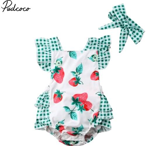 2018 Brand New Newborn Baby Girl Strawberry Clothes Sleeveless Back Cross Tutu Ruffle Baby Romper Jumpsuit Outfit Plaid Snsuit