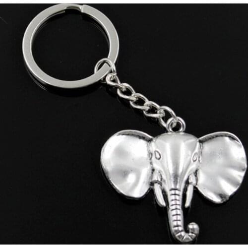 New Fashion Men 30mm Keychain DIY Metal Holder Chain Vintage Big Ear Elephant 44x40mm Silver Color Pendant Gift