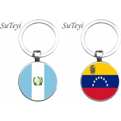 SUTEYI New Design Guatemala/Venezuela Flag Glass Keychain Classic Accessory Pendant Key Ring Key Chain Jewellery For Men
