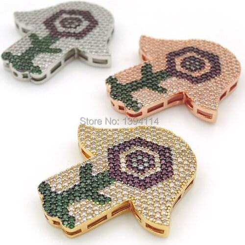 32*30*4mm Micro Pave Green&Red CZ Flower Hand Flat Beads Fit For Making DIY Bracelets Or Necklaces Jewelry