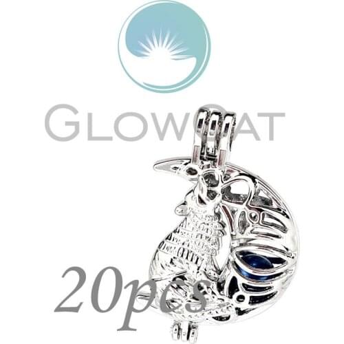 Mystery Wolf Moon Beads Cage Essential Oil Diffuser Aroma Pearl Cage Locket Pendant 20x KK1165