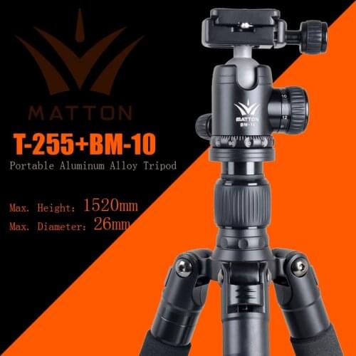 Matton T-255+BM-10 Pro Portable CNC Aluminum Tripod&Ball Head and QR Plate ARCA Standard For Canon Nikon Sony Olympus