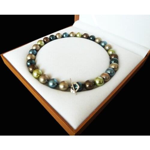 Rare Huge 12mm Genuine South Sea Multicolors Shell Pearl Necklace Heart Clasp 18'' Pendants Free shipping