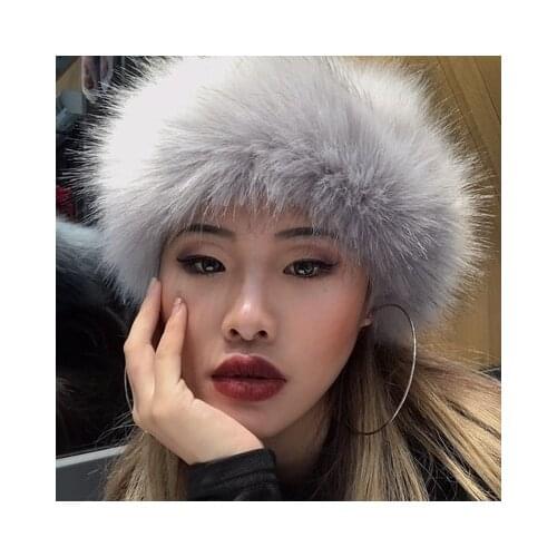 Women Hats Lady Russian Tick Fluffy Faux Fox Fur Hat Headbands Winter Earwarmer Ski Hat Female Hats free shipping F-606