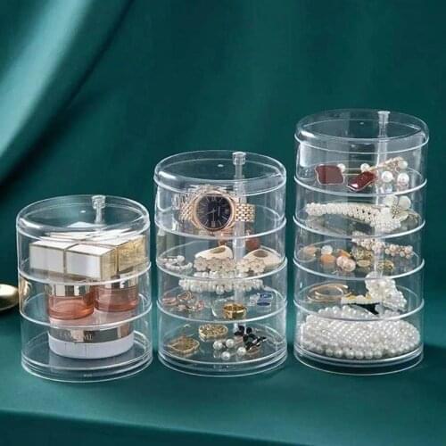 Jewelry Storage Box Makeup Organizer Storage Rack Bracelet Earrings Watch Rotating Plastic Storage Box Display Rack with Cover