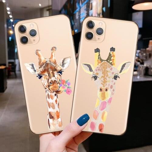 Cute Cartoon Giraffe Transparent Silicone Case For iPhone X XR XS 11 Pro Max 8 8Plus 7 6 6S Plus 5S SE 2020 Phone Cover Skin Fun