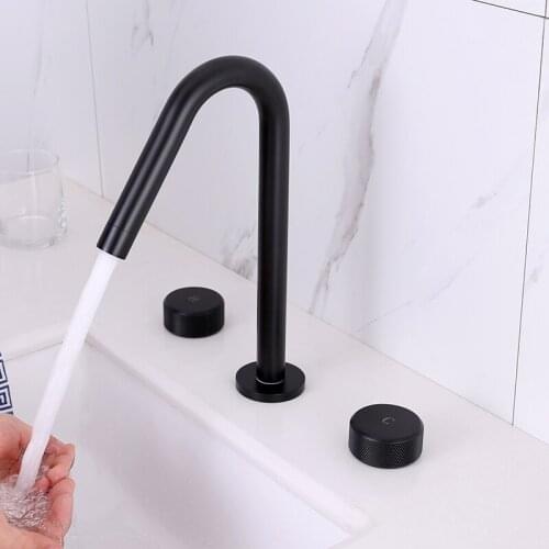 Basin Faucets Mixer Black Brass Bathroom Sink Faucet 3 Holes Double Handle Bathbasin Bathtub Taps Hot and Cold Water Taps