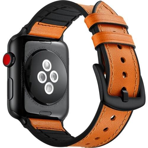 BEAFIRY Genuine Leather Sport Strap For Apple Watch Band 38mm 42mm Silicone Rubber Watchbands for iwatch 4/3/2/1 40mm 44mm Belt