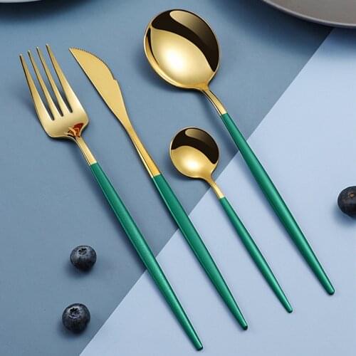 Stainless Steel Gold Cutlery Knife Fork Spoon Set Coffee Tablespoons Tourist Dishes Picnic Tableware Kitchen Supplies Dinner