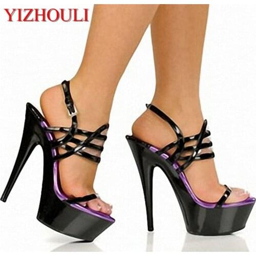 15 cm Super High womens shoes patent leather shoes sexy big yards high heels model sandals autumn dance shoes