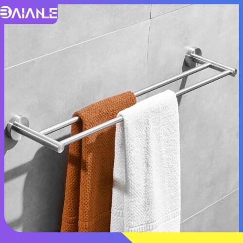 Doubel Towel Bar Stainless Steel Brushed Bathroom Towel Holder Wall Mounted Towel Rack Hanging Holder Rail Storage Rack Shelf