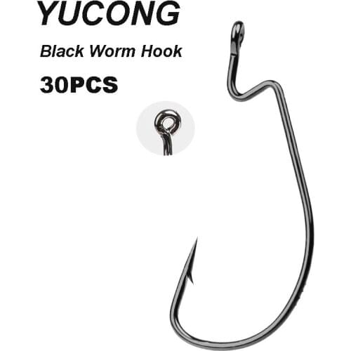 YUCONG 30pcs Fishing Worm Hooks Wide Crank Hooks Carbon Steel Fishing hooks for Soft Worm Lure Barbed Hooks Carp Single Hooks