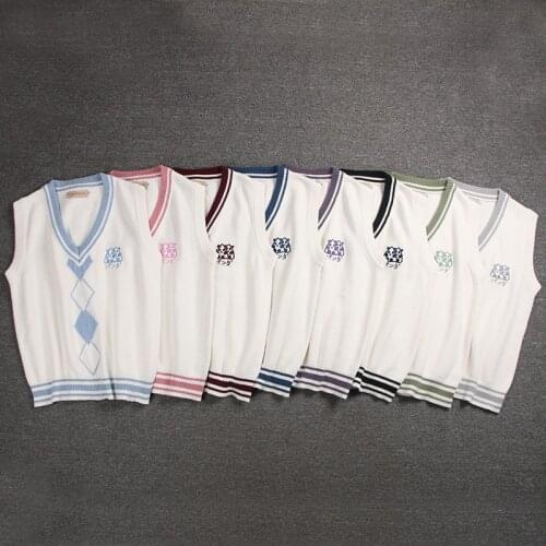 JK Girl Embroidered Vest V-neck Uniform Sweater Vest British JapaneseSchool Uniform Sweater Cotton Outerwear Knitting Waistcoat