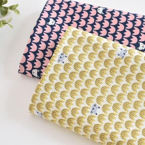 1meter 100% cotton cat tulips yellow fabric for Childrens skirt dress DIY Summer clothes bag handwork fabric art XMT