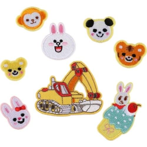 100pcs/lot Small Embroidery Patch Animal Cub Bunny Engineering Vehicle Clothing Decoration Craft Diy Iron Heat Transfer Applique