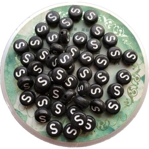High Quality 100pcs 4*7MM Flat Coin Round Acrylic Letter Beads Single Character S Printing Plastic Alphabet Spacer Beads