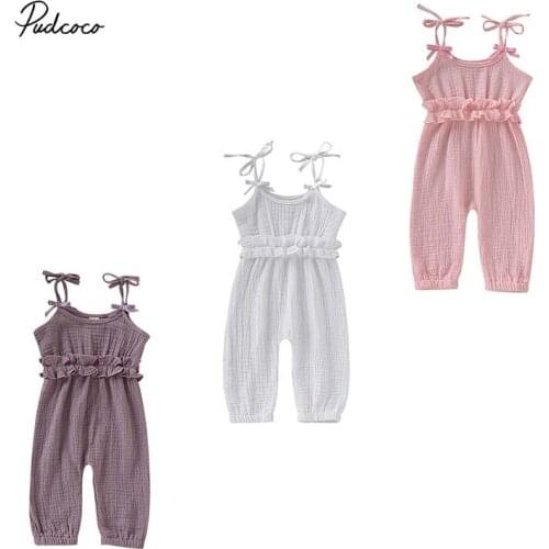 2019 Brand Casual Newborn Baby Girl Jumpsuit Romper Ruffle Bandage Sleeveless New Summer Long Pants Trousers Loose Outfit 0-24M
