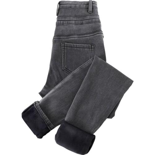 2020 Winter Plus Velvet Thick High Waist Denim Pants Female Warm Trousers Pencil Women Skinny Pants Black Jeans