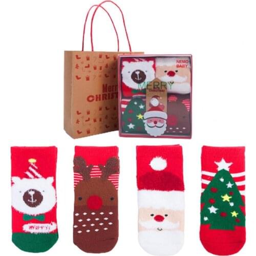 4 Pairs Christmas Autumn Winter Combed Cotton Thickened Boys Girls Baby Socks