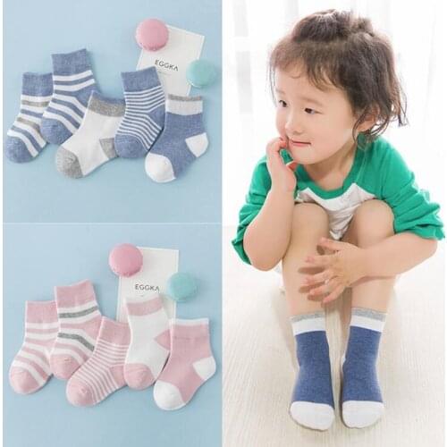 5 Pairs/Lot Baby Soft Cotton Socks Infant Boys Girls Stripe Warm Floor Socks Autumn Winter Fashion Sport Anti-slip Socks