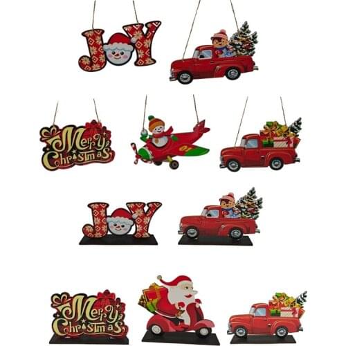 5 Pcs Christmas Wooden Pendants Xmas Trees Home New Year Gifts Festival Party Living Room Office Desktop Decoration