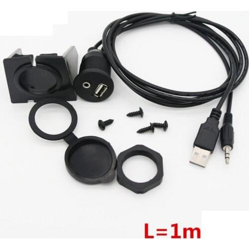 Car Usb Audio Waterproof Cable Socket USB 2.0 Auto Dashboard Motocycle Flush Mount Panel M/F AUX Lead Extension Cable Adapter
