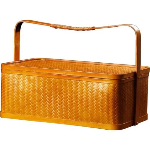 Antique Style Handmade Bamboo Basket Palace Food Container Bread Gift Box Basket Tea Set Storage Box Wedding Gift Box closet