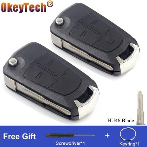 OkeyTech 2/3 Buttons For Opel Flip Key Shell For Opel For Vauxhall Antara Folding Remote Control Car Key Case HU46 Uncut Blade