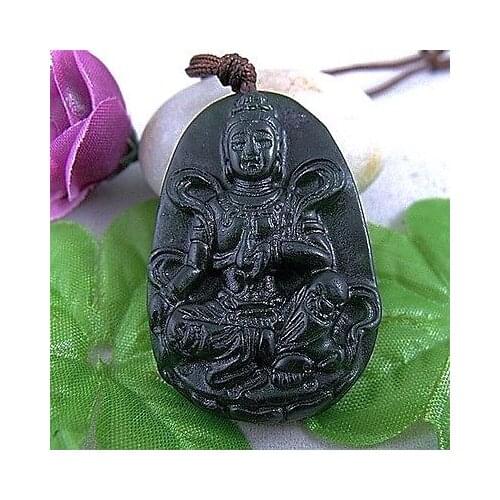 Black Green chalcedony Seated Buddha Tibetan Buddhism Amulet Pendant NO. 025