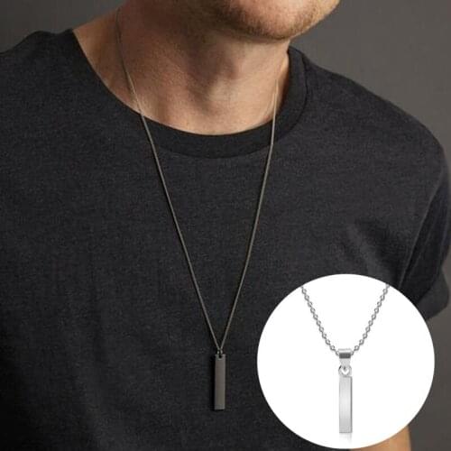 Black Silver Rectangle Pendant Necklace Men Trendy Simple Stainless Steel Chain Men Necklace Jewelry Gift Collier Femme Choker