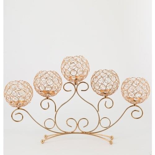 Decorative Candelabras Crystal Arch Bridge Rose Golden Candle Holders Bowl Tealight Candlesticks Romantic Ornament with 5 Bowls