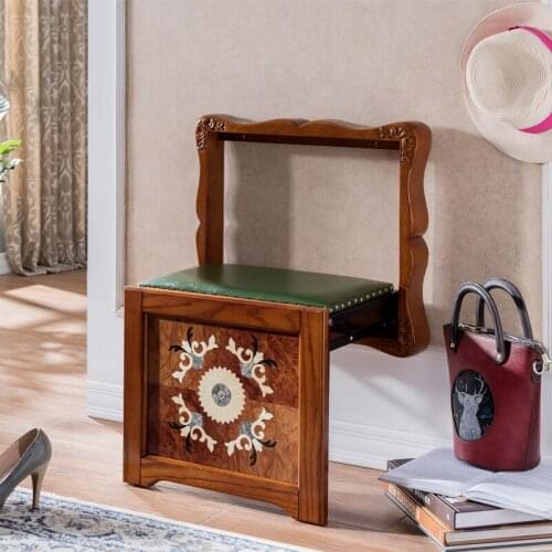 Solid Wood Household Folding Shoe Change Stool Footstool Wall-Mounted Wall Mountable Stool Entrance Folding Chair