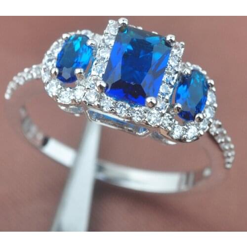 Classic Design Blue Cubic Zirconia Cubic Zirconia Stamped Silver Color For Women Jewelry Rings Size 6 7 8 9 SA002