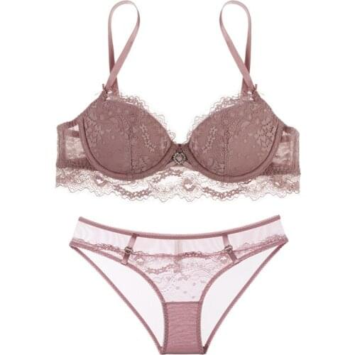 New Pink Lace Women Bra And Panties Set Lingerie Sexy Plus Size Embroidery Thin Cotton Push Up Brassiere Girls Underwear Sets