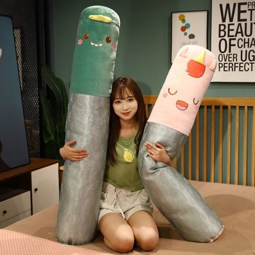 1pc 80-120cm Cool Ice Silk Rattan Mat Long Pillow Soft Stuffed Unicorn Dinosaur Bread Plush Toy Summer Sleeping Cushion Gift