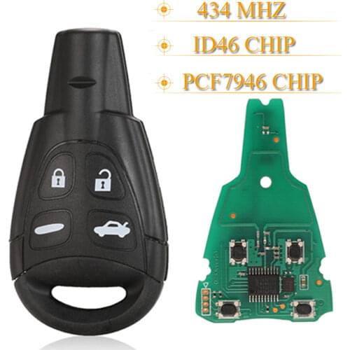 Kutery 4 Buttons Remote Car Key Fob 434Mhz ID46 Pcf7946 Chip For SAAB 93 9-5 2003-2011 LTQSAAM433TX