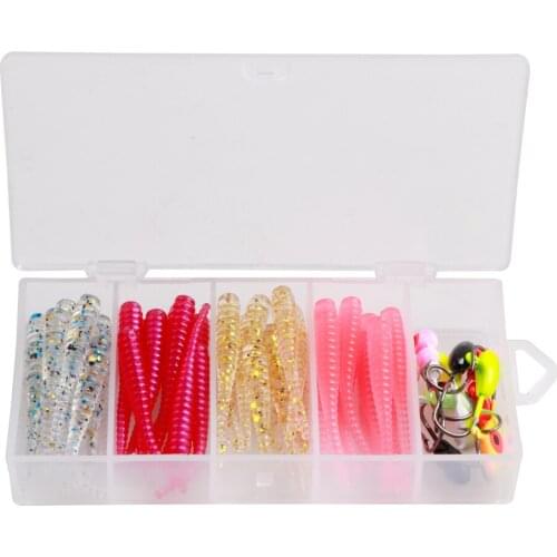MAGBLUE 50Pcs/set Root fishing soft bait+Root hook Artificial Ice fishing Lure Bass Pike Minnow Jig Swimbait Tackle Accessory