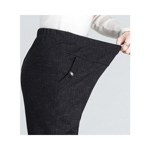 Makuluya Thicker Stripe Top Quality 5XL 2019 Plus Size Middle-old Age Women Trousers High Waist Straight Casual Pants Solid L6